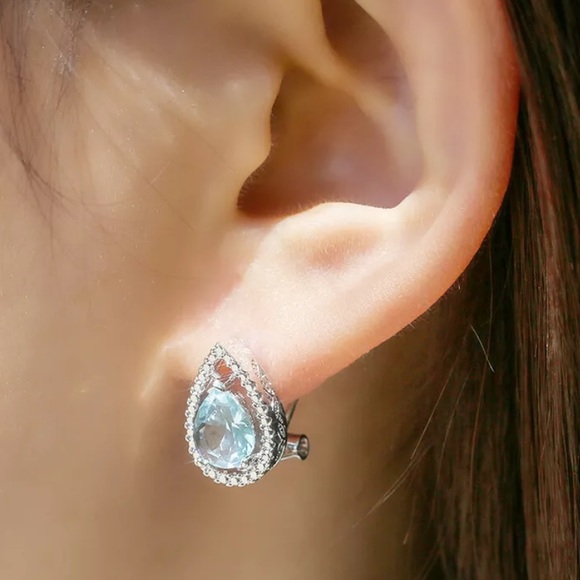 Silver Aquamarine Stud Earrings - Picture 4 of 7